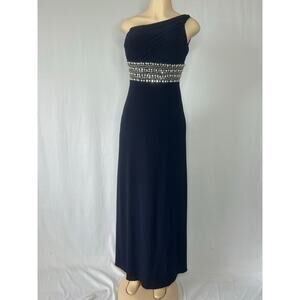 Blondie Nites One Shoulder Beaded Gown Navy Formal Prom Dress Size 3
